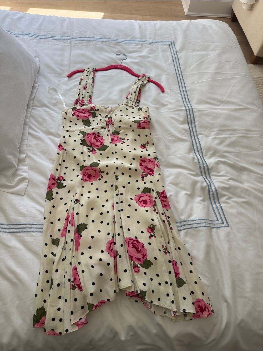 Floral Pink Rose Polka Dot Midi Dress